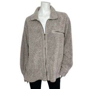 Vintage L.L. Bean Coastal Teddy Sherpa Fleece Zip Up Sweater Jacket Neutral